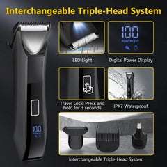 Bomic Manscape LED display helps monitor battery life during grooming sessions.