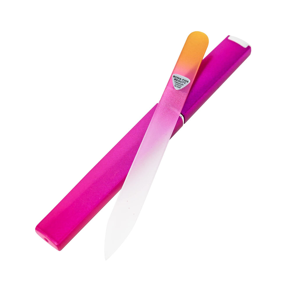 Bona Fide Beauty glass file case for portable, protected manicures.