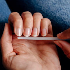 Bona Fide Beauty medium glass nail file in silver for smooth, even nail shaping