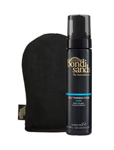 Bondi Sands dark self tanning foam bottle with easy-dispense design for quick, even application.
