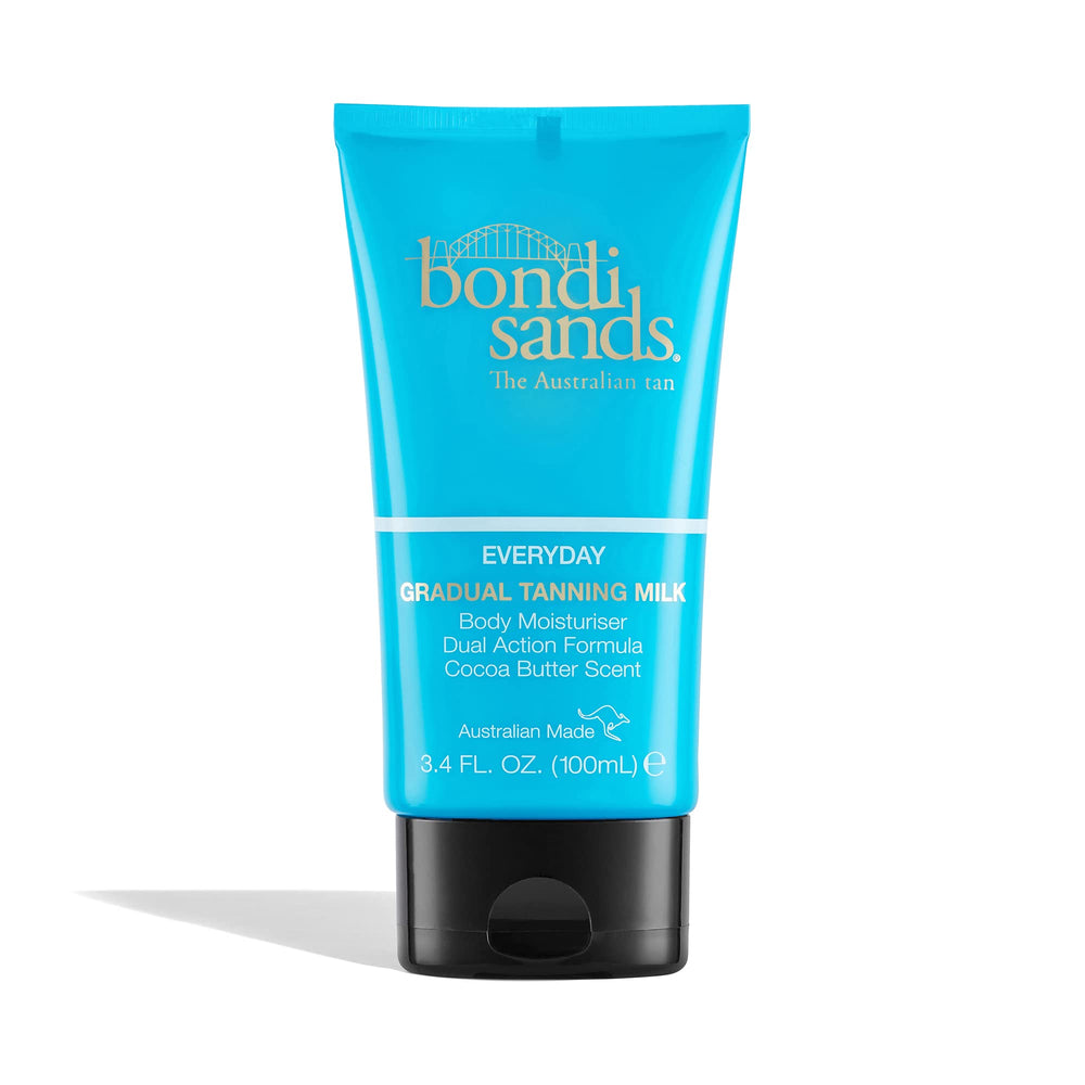 Bondi Sands Everyday Gradual Tanning Milk bottle closeup shows subtle, even sun-kissed glow.