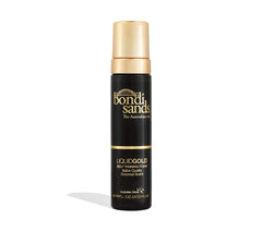 Bondi Sands Liquid Gold self-tanning foam bottle showcases hydrating bronze glow potential