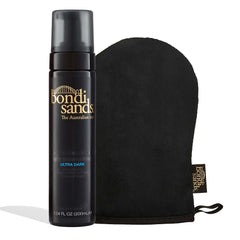 Bondi Sands Ultra Dark foam packaging showcases an easy at-home tanning kit for beginners.