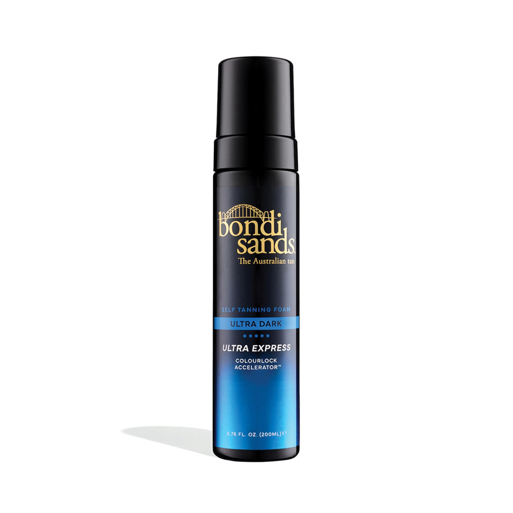 Bondi Sands Ultra Express Self-Tanning Foam bottle front shows fast color development