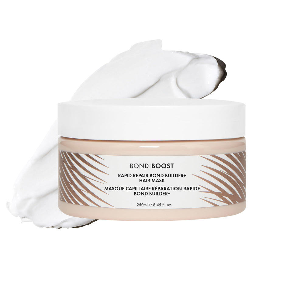 BondiBoost Rapid Repair Bond Builder bottle delivers weightless moisture for damaged hair.