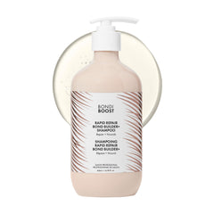 BONDIBOOST Rapid Repair Bond Builder bottle demonstrates conditioning power for damaged hair.