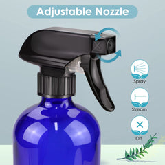 Close-up of Bontip blue glass bottle showing UV protection for essential oils.