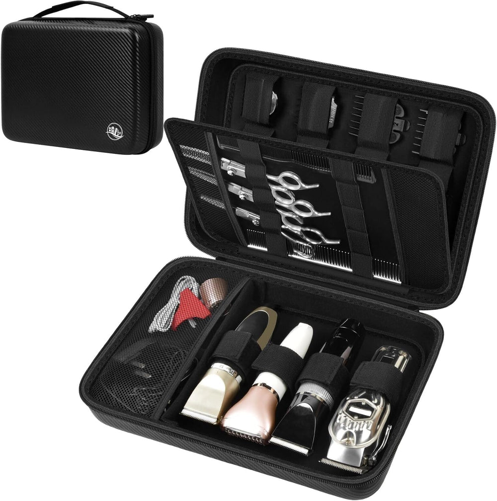 Boobowl hard travel case interior shows space for four clippers and secure straps.