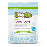 Boogie Kids Soothing Bath Salts bottle being poured, facilitating a gentle eucalyptus routine for kids.