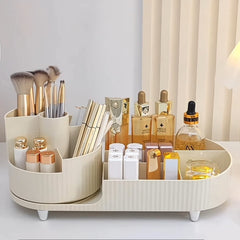 Booklov large-capacity display in ivory with space for lipsticks and skincare.