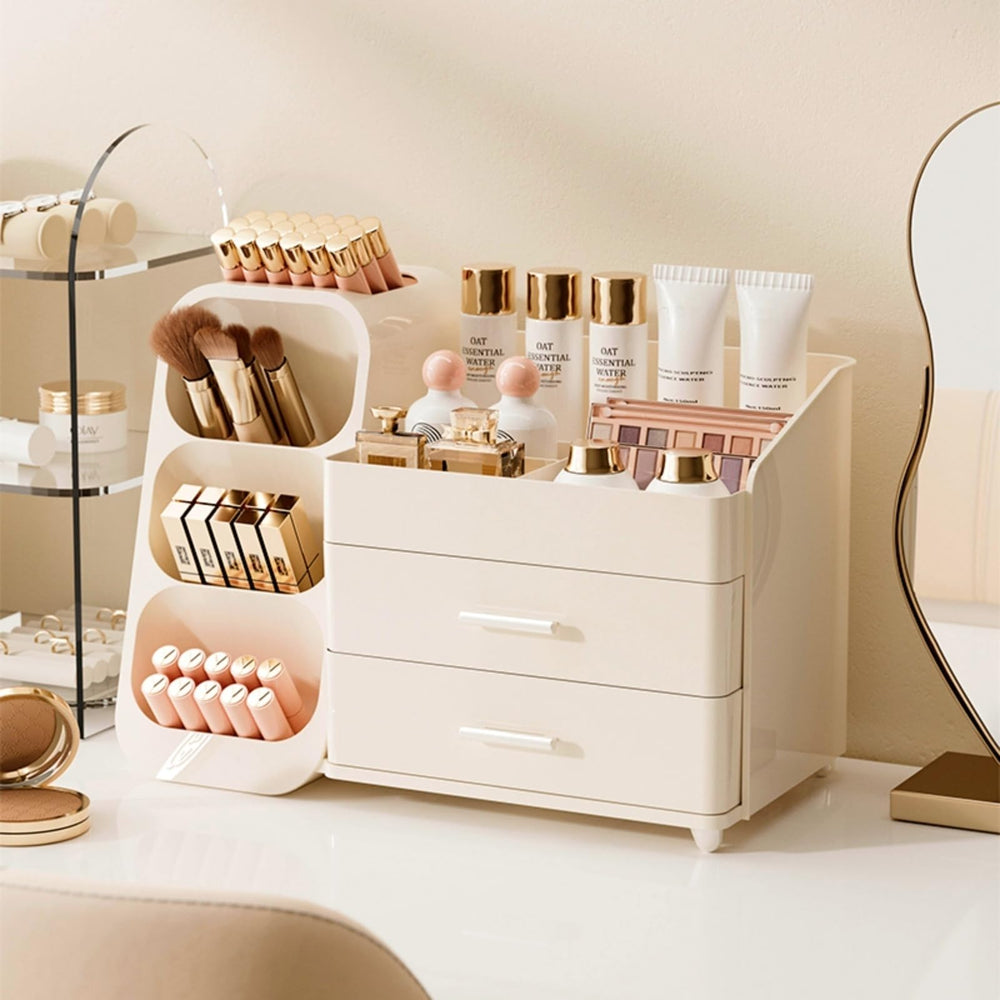 Booklov makeup organizer with drawers on vanity keeps cosmetics neatly organized