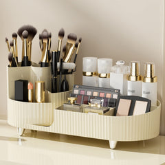 Booklov rotating makeup organizer front view for quick access to cosmetics.
