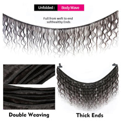 Boopwine Body Wave Bundles close-up weft demonstrates tight weave for minimal shedding.