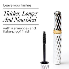 Borghese Superiore mascara tube and brush swatch on skin