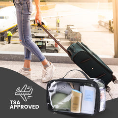 BORMELUN clear travel bag back view highlights durable PVC material for reliable reuse.