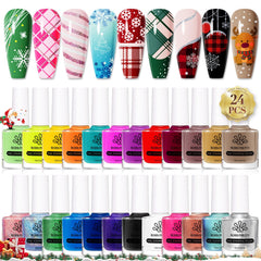 Born Pretty 24 colors nail polish set for stamping with vibrant pigments.