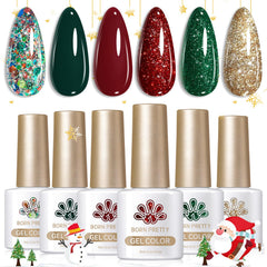 Born Pretty Christmas gel nail polish green glitter bottle provides festive shimmer for holiday nails.