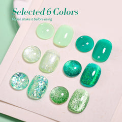 Born Pretty holographic glitter green gel polish with shimmering reflections.