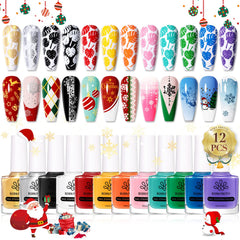Born Pretty nail stamping polish 12 color collection displays vibrant pigments for crisp designs.
