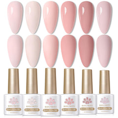 Born Pretty pink gel nail polish set packaging shows six colors for versatile looks