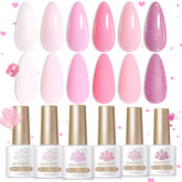 Born Pretty pink gel nail polish set bottles show six colors for versatile DIY manicures.