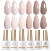 Born Pretty pink nude gel nail polish kit showcases a versatile six-color nude palette for everyday wear