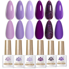 Born Pretty Purple Gel Nail Polish Set swatch showcases six versatile shades for quick color matching