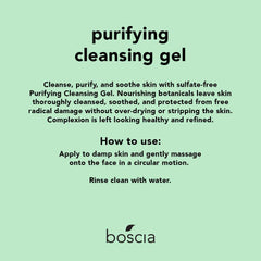 BOSCIA Purifying Cleansing Gel green-tea illustration highlighting antioxidant protection.