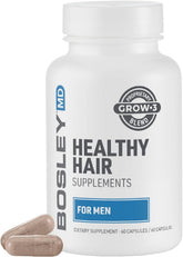 BosleyMD men’s hair supplements bottle front view signaling potential for thicker, fuller hair.