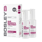 BosleyMD Minoxidil Woman Spray bottle shows a no-mess sprayer for easy scalp coverage.