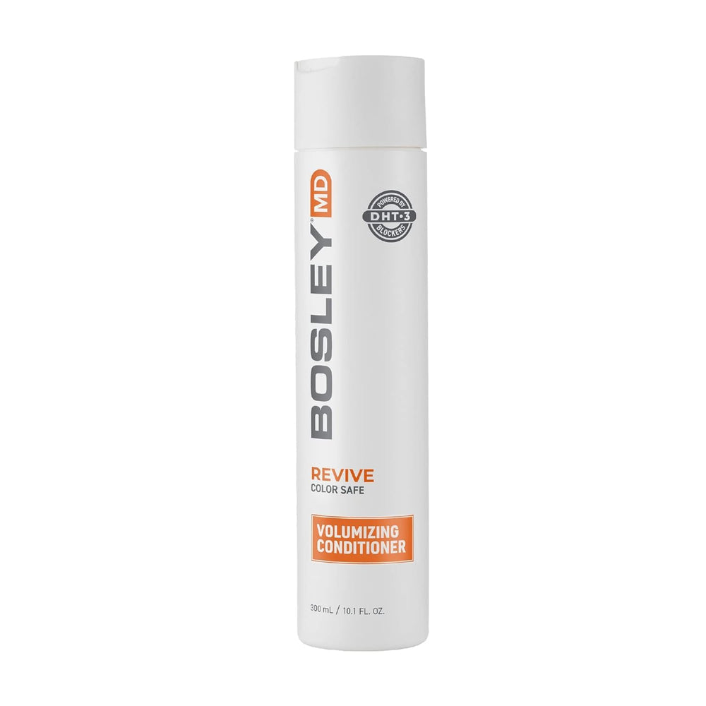 BosRevive bottle closeup shows volumizing conditioner for color-treated hair