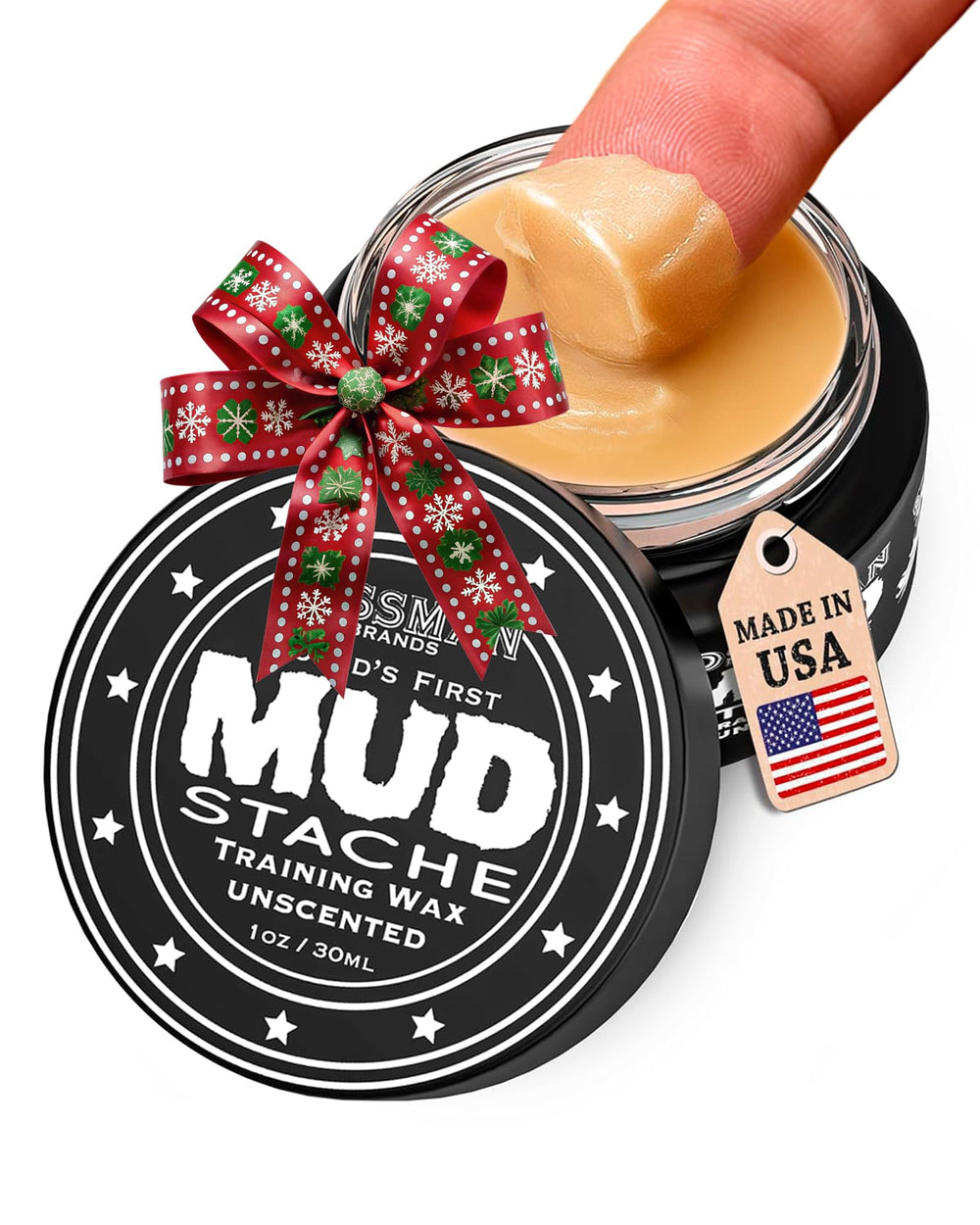 Bossman MUDstache jar closeup showing matte texture for all-day hold.