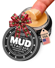Bossman MUDstache jar closeup showing matte texture for all-day hold.