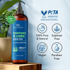 Botanic Hearth Rosemary & Castor Hair Oil fast-absorbing, non-sticky formula.