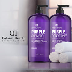 Botanic Hearth purple shampoo set conditioner tube shows deep moisturization for silky hair.