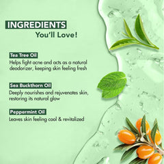 Botanic Hearth Tea Tree Body Wash bottle pour captures quick lather for revitalizing showers.