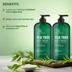 Botanic Hearth Tea Tree Body Wash foamy lather demonstrates cleansing action.