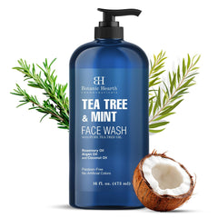 Botanic Hearth Tea Tree Face Wash packaging close-up for daily skin hydration.
