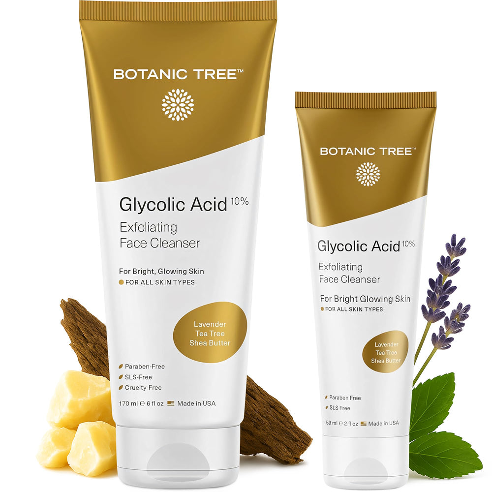 Botanic Tree Glycolic Face Wash pack of 2 bottles pour, refreshing cleanse for makeup removal.