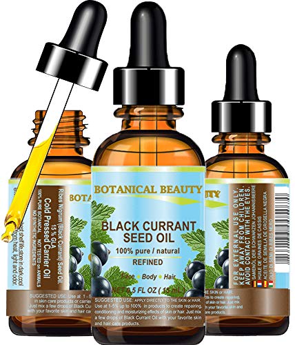 Botanical Beauty Black Currant Seed Oil bottle for skin nourishment and easy routing