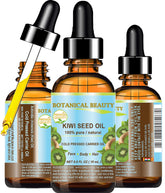 Botanical Beauty Kiwi Seed Oil bottle pour for daily hydration and quick absorption.