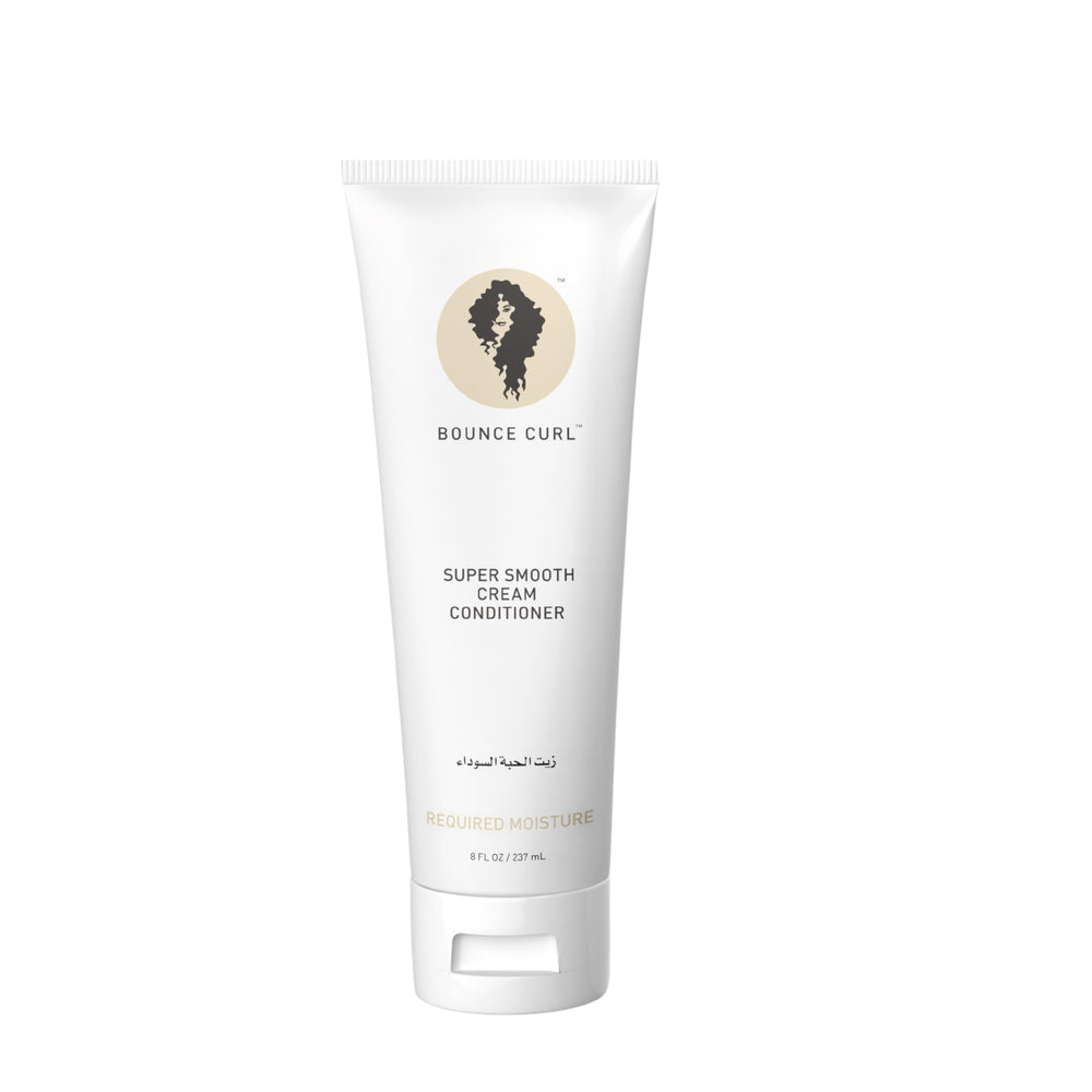 Bounce Curl Super Smooth Cream Conditioner bottle showcasing lightweight hydration for fine and medium hair