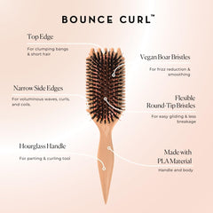 Bounce Curl Volume EdgeLift Brush precision-handle shown as heatless curling tool.