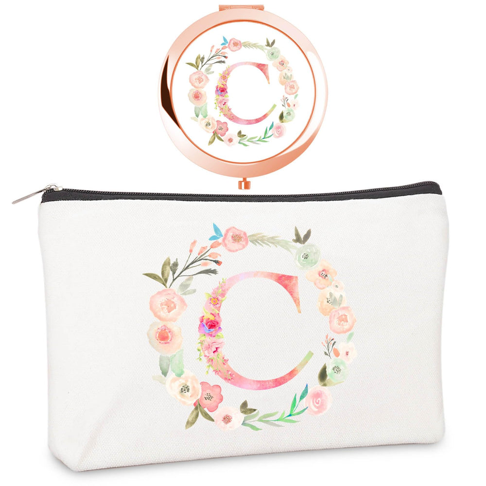 BoutikPro rose-gold monogram compact mirror front view for personalized gifting.