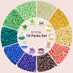 Bouvetan hard wax beads closeup highlighting skin-friendly formula for sensitive skin