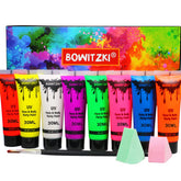 Bowitzki UV neon paint tubes 8x30ml for vibrant festival glow under black light.