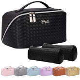 BOYATU L03 black makeup bag front view showing sleek PU leather