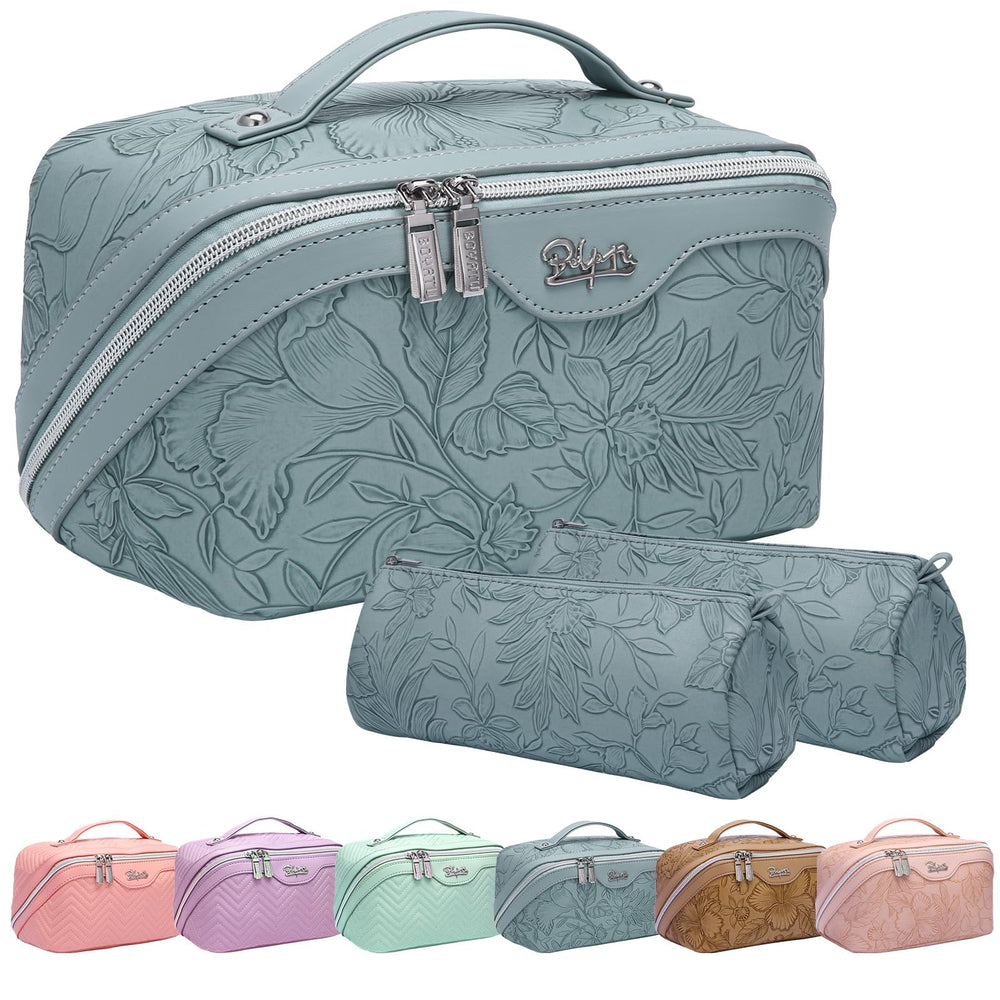 BOYATU travel makeup bag 3pc set, open view for organized cosmetics on the go