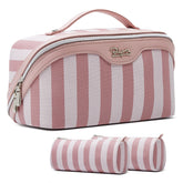 BOYATU travel makeup bag pink with compartments keeps cosmetics organized on the go.