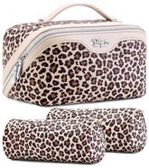 BOYATU leopard-print travel makeup bag set with handle for easy organization